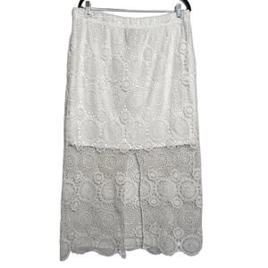 White Bohemian Crochet Lace Maxi Skirt